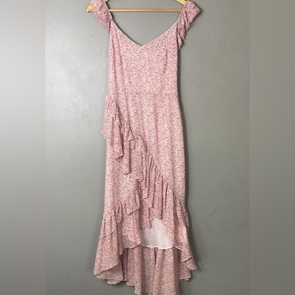 Stunning LOVESHACKFANCY SILK Maeve Dress Floral Chiffon Midi Dress in Rouge Pink - Picture 7 of 13